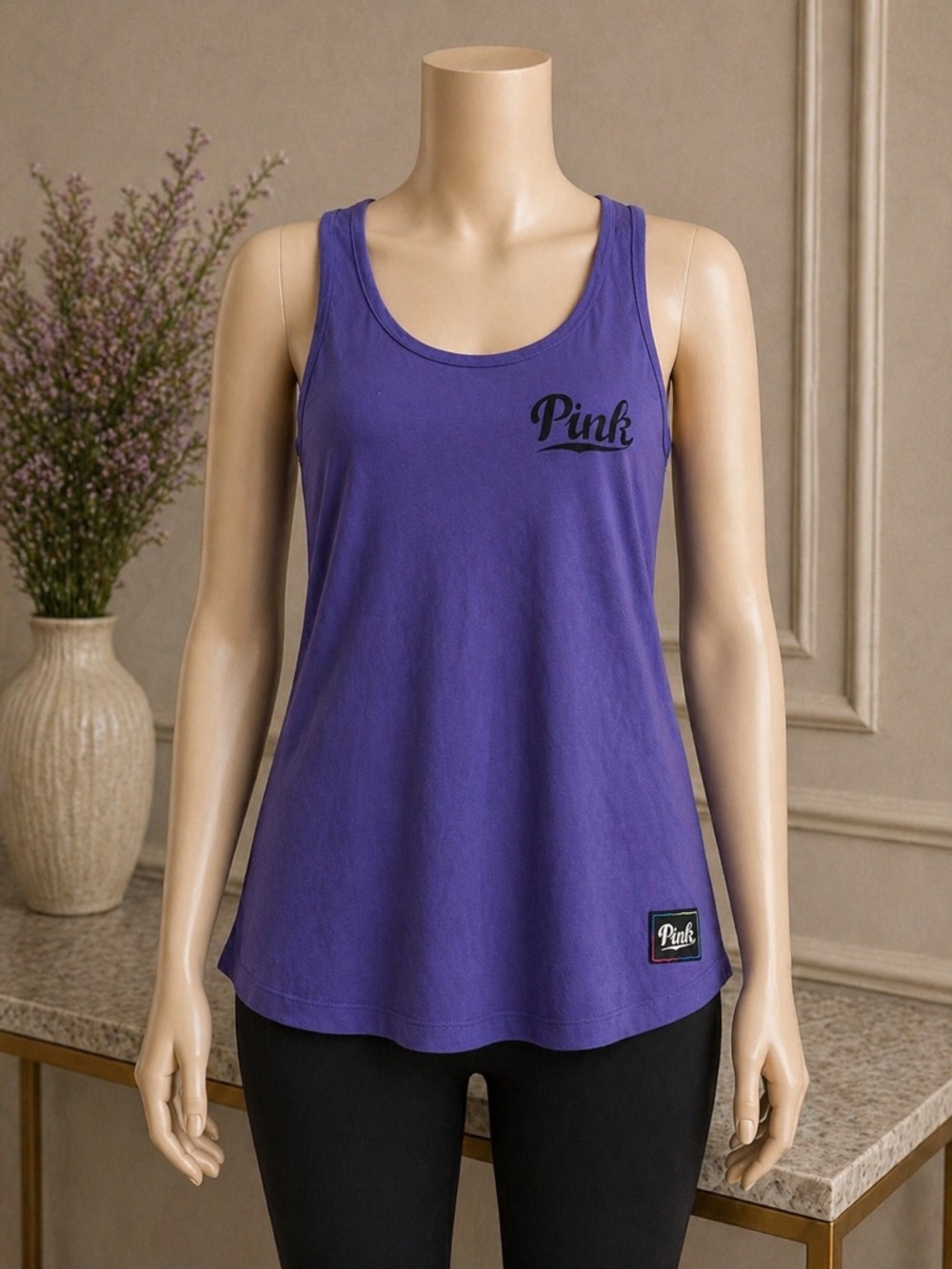 Victoria’s Secret PINK Purple Tank Top –Size Small (Oversized) Logo Front & Back